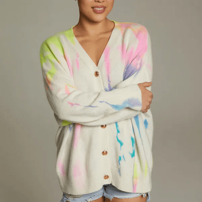 Weekender Cashmere Cardigan, Pink Rainbow